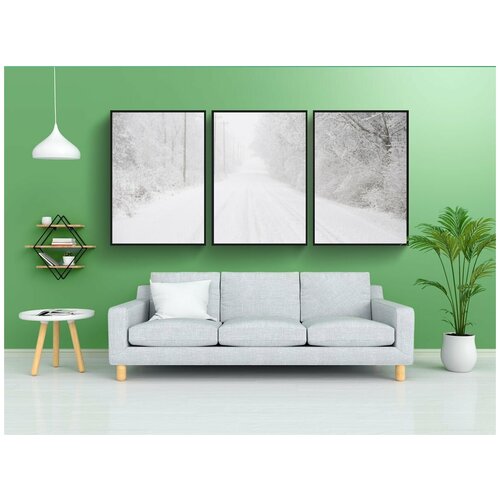 фото Набор модулных постеров для интерьера "снег, дорога, зима" 60x90 см. в тубусе, без рамки lotsprints