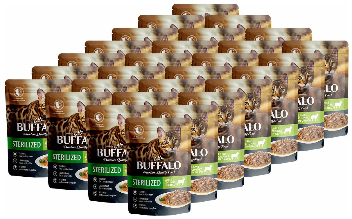 Влажный корм Mr.Buffalo STERILIZED 85г (ягненок в соусе) для кошек, 1 упаковка 28 шт - фотография № 3