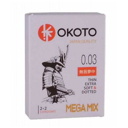 Набор из 4 презервативов OKOTO MegaMIX, прозрачный тонкие презервативы okoto thin extra soft 3 шт