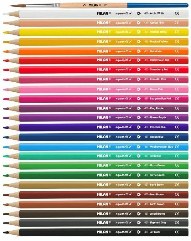 карандаши акварельные Milan "431" 24 цвета, трехгран., с кистью - фото №8