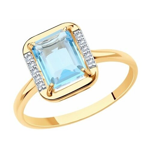 фото Кольцо diamant online, золото, 585 проба, фианит, топаз, размер 18.5