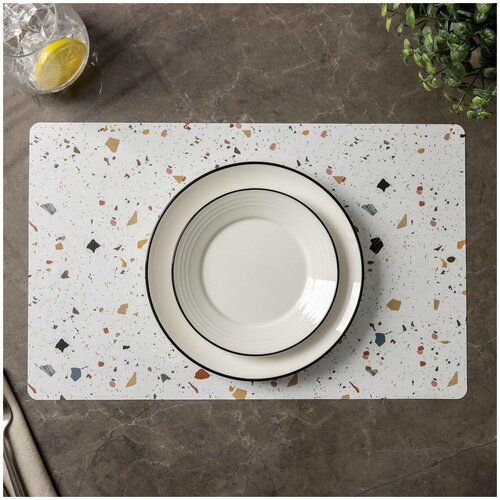 Сервировочные салфетки на стол, 6 шт, 41х26 см, плейсматы для сервировки стола, ПВХ, Тераццо