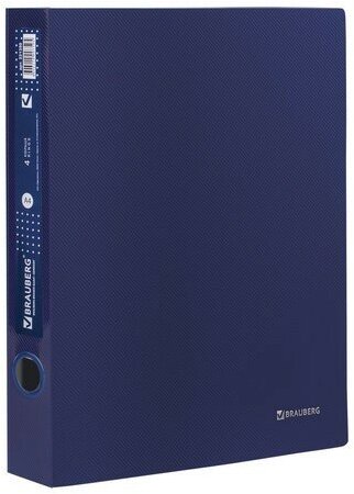 Папка на 4 кольцах BRAUBERG "Диагональ", 40 мм, темно-синяя, до 300 листов, 0,9 мм, 221350