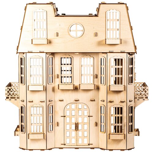 Деревянный Кукольный домик Чудо-Дом Большой №15-2 (2 этажа, мансарда, лифт) для кукол 15-23 см