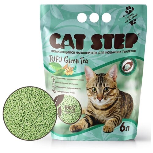 Cat Step Tofu Green Tea, наполнитель растительный комкующийся, 6 л