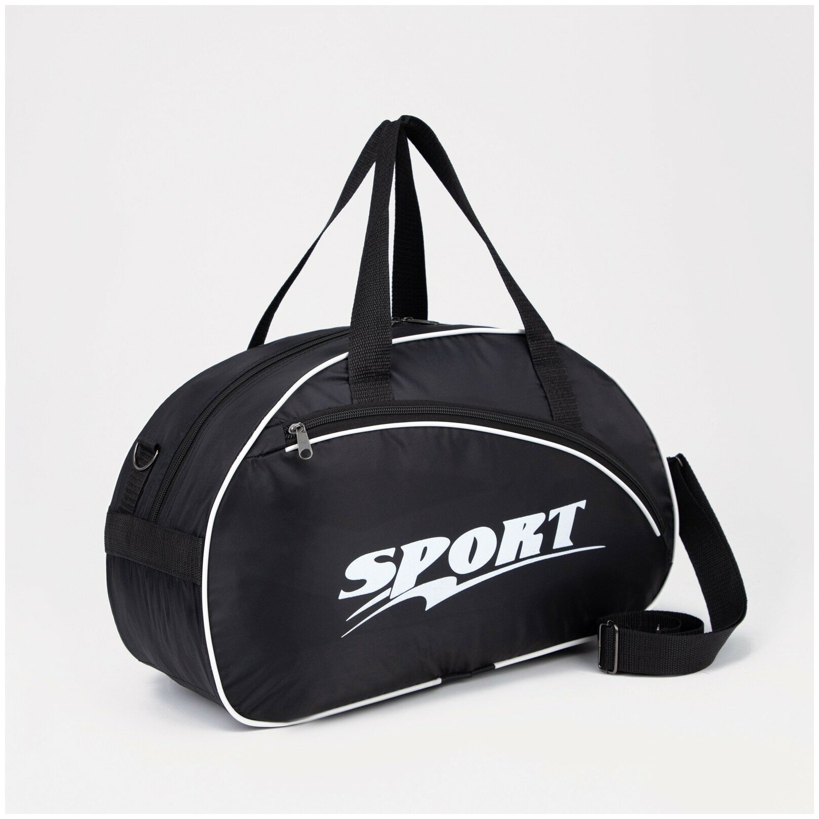 Сумка спортивная на молнии, наружный карман, длинный ремень, цвет чёрный - фотография № 6