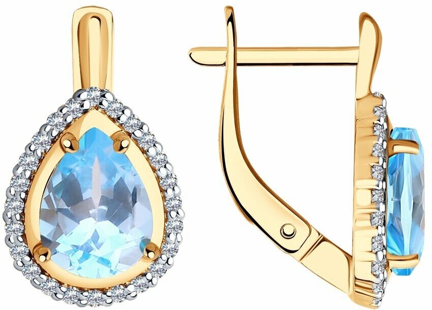 Серьги Diamant online, золото, 585 проба, топаз, фианит