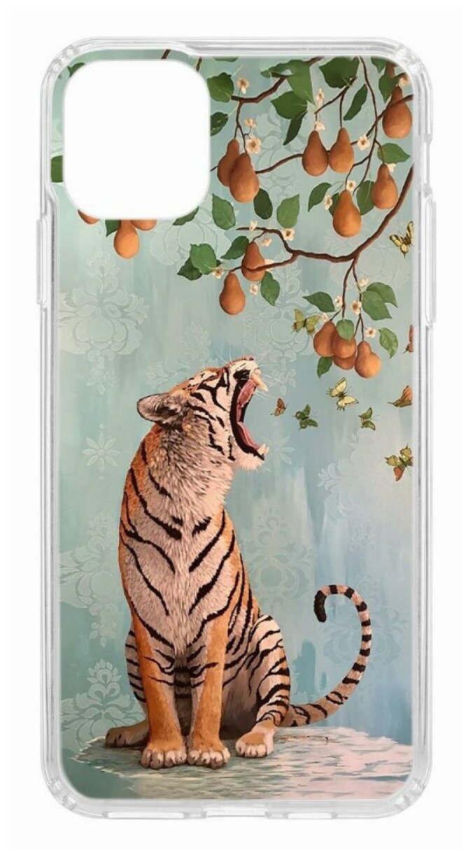 Чехол для iPhone 11 Pro Max Kruche Print Тигр под деревом,противоударная пластиковая накладка с рисунком,защитный силиконовый бампер с защитой камеры