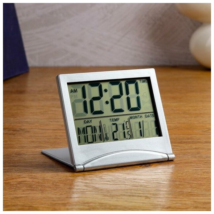 Часы электронные настольные: календарь, будильник, термометр, 8.8 х 7.8 см, CR2025