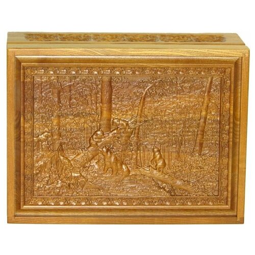 Шкатулка ювелирная Утро в сосновом лесу резная двухуровневая из ясеня 31*24*13 см 999-RTB-73L