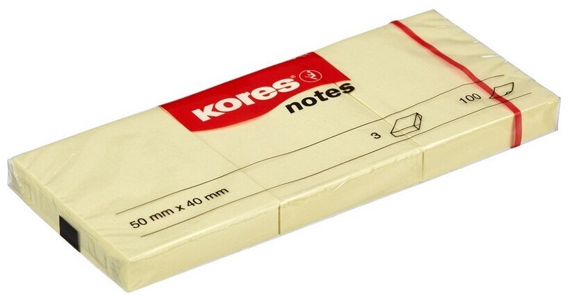 Стикеры Kores 50x40 мм пастельные желтые (3 блока по 100 листов) 63470