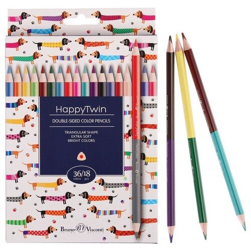 Карандаши цветные 36 цветов 18 штук Twincolor Happy, микс