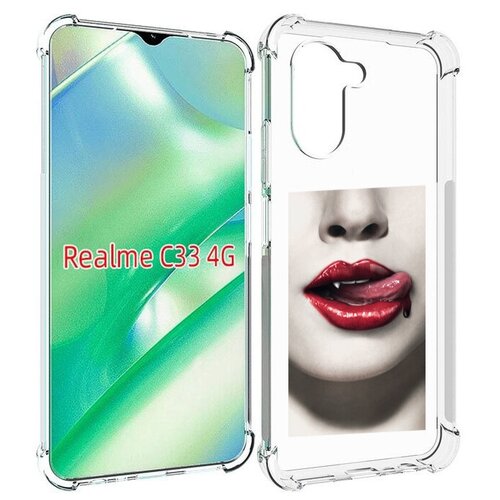 Чехол MyPads губы-вампирши для Realme C33 4G задняя-панель-накладка-бампер