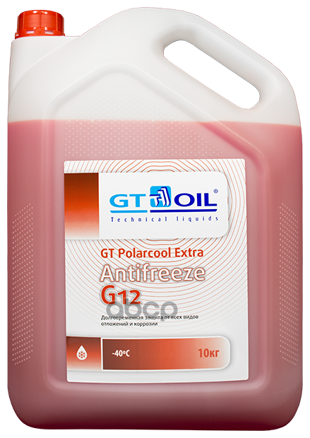 Антифриз g12 gt oil gt polarcool extra готовый 10л (красный), gt oil, 4606746008278