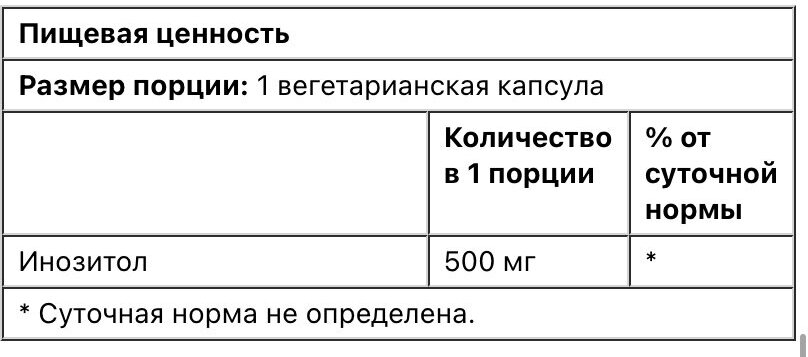 Inositol вег. капс., 500 мг, 100 мл, 100 шт.