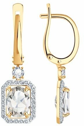 Серьги Diamant online, золото, 585 проба, фианит, горный хрусталь