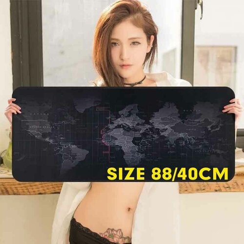 Большой компьютерный коврик карта мира - размер 800мм*400мм, черный