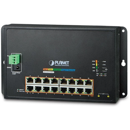 коммутатор planet wgs 4215 8t2s Коммутатор PLANET WGS-4215-16P2S (IP40, IPv6/IPv4, 16-Port 1000T 802.3at PoE + 2-Port 100/1000X SFP Wall-mount Managed Ethernet Switch (-10 to 60 C, dual power input on 48-56VDC terminal block and power jack, SNMPv3, 802.1Q VLAN, IGMP Snooping, SSL,