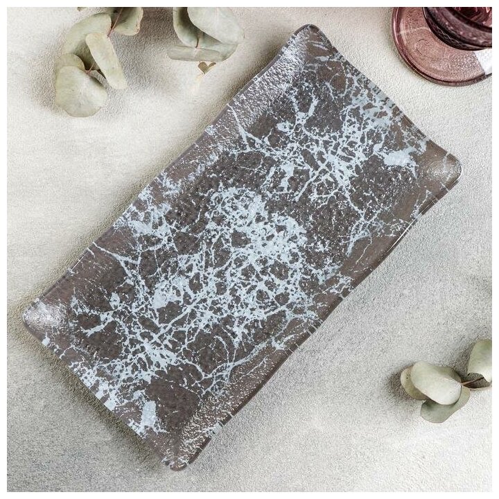 фото Блюдо для подачи Мрамор 25,5х13,5х1,5 см, цвет черный