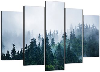 Картина модульная большая на стену, интерьерная, на холсте, готовая, в спальню, в гостиную, Сосновый лес в тумане, Пейзаж 140х80см