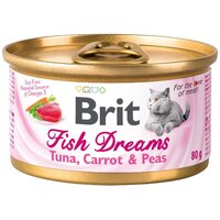 Консервы Brit Fish Dreams Tuna, Carrot & Pea корм для кошек с тунцом, морковью и горошком, упаковка 12*80г