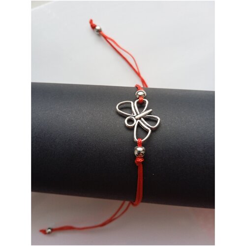 Браслет-нить, металл, размер 10 см, размер one size, диаметр 10 см, красный, серебряный