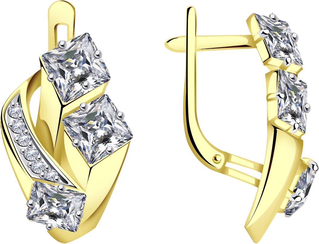 Серьги Diamant online, желтое золото, 585 проба, фианит