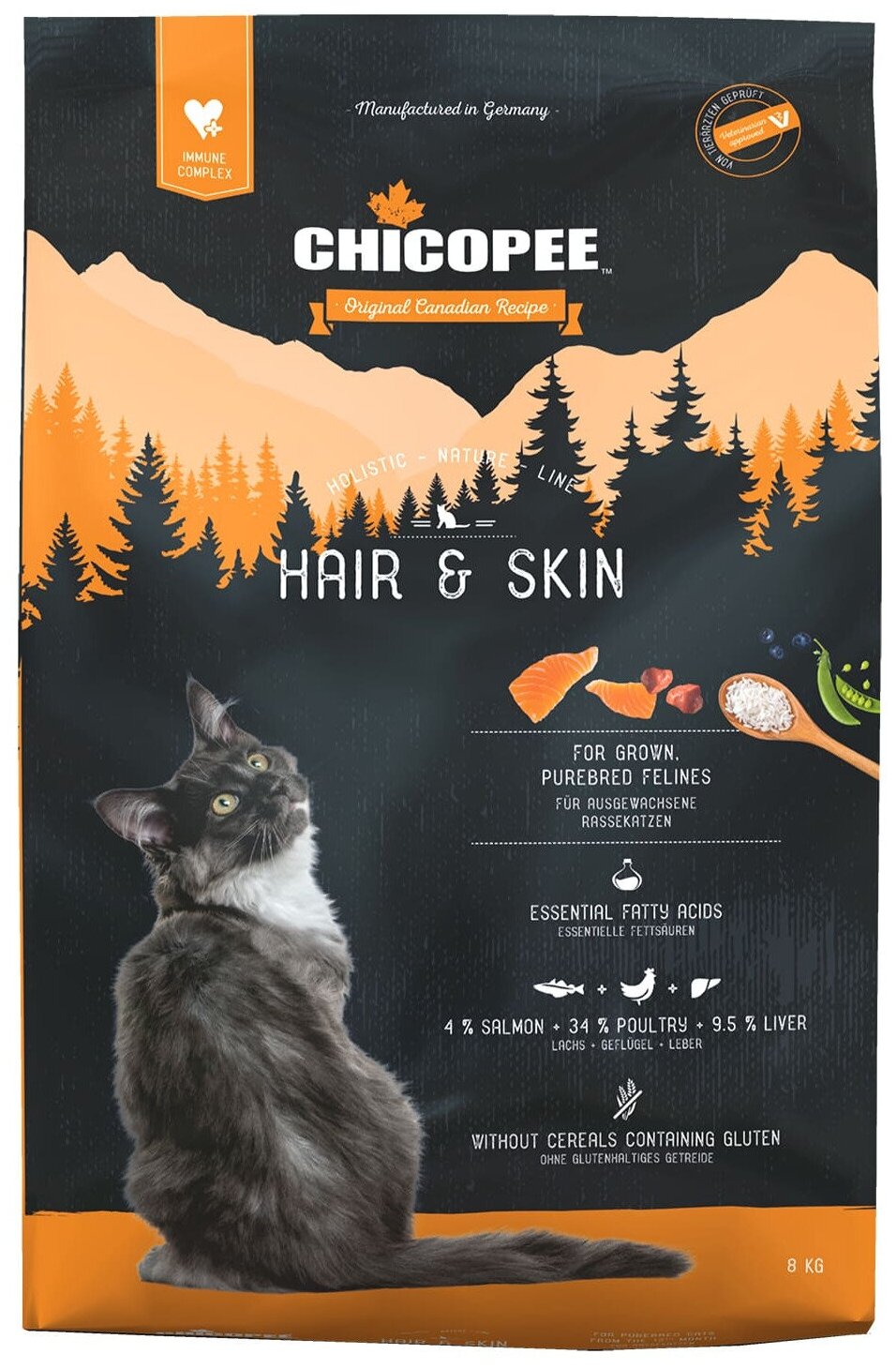 Chicopee HNL Cat Hair&Skin Сухой корм для кошек для кожи и шерсти 8кг