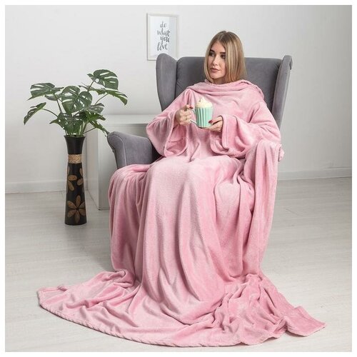 фото Плед с рукавами, цвет розовый, 150х200 см, рукав — 27х52 см, аэрософт павлина