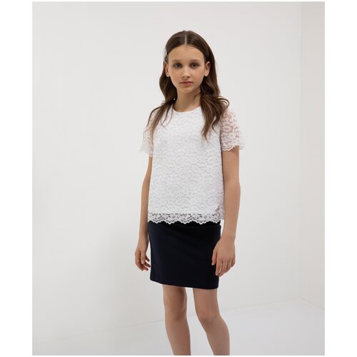 фото Футболка белая с коротким рукавом gulliver для девочек, цвет белый, размер 134, модель 200gsgc1401