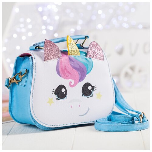 фото Сумка детская «единорог», отдел на молнии, цвет белый/голубой nazamok