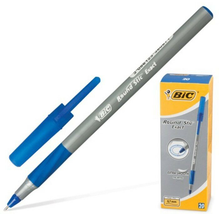 Ручка шариковая непрозрачный корпус резиновый упор (BIC) Round Stic Exact син 0,7мм арт. BC918543. Количество в наборе 10 шт.