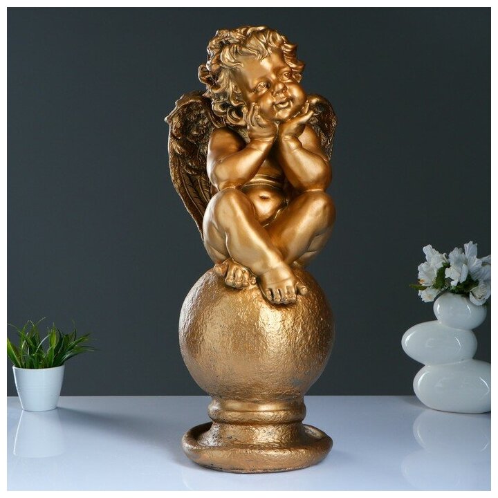 фото Фигура "Ангел на шаре" большой бронза 22х22х65см 883389