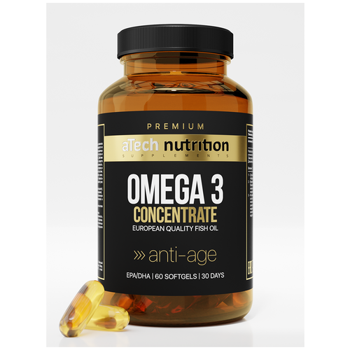 Купить Омега 3 Концентрат рыбьего жира, Omega 3 Fish Oil Concentrate 60 витамины для взрослых и детей, 60 капсул, aTech Nutrition