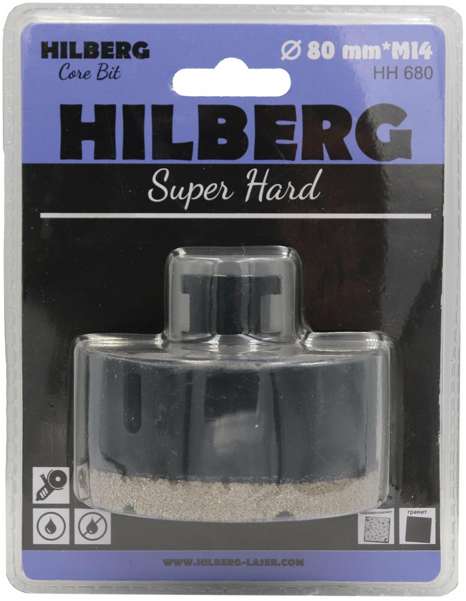 Коронка алмазная по керамограниту 80 для УШМ (сухое сверление) Hilberg HH680