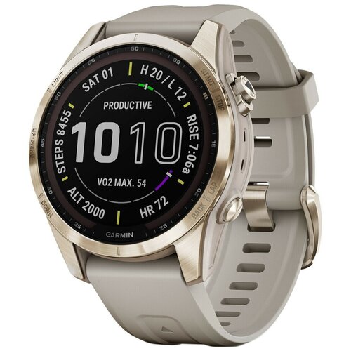 Garmin Fenix 7S Sapphire Solar титановый кремово-золотой с светло-песочным силиконовым ремешком 7299000₽