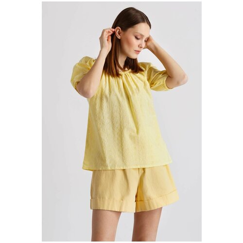Блуза  Baon, повседневный стиль, свободный силуэт, короткий рукав, без карманов, флористический принт, размер 50, желтый