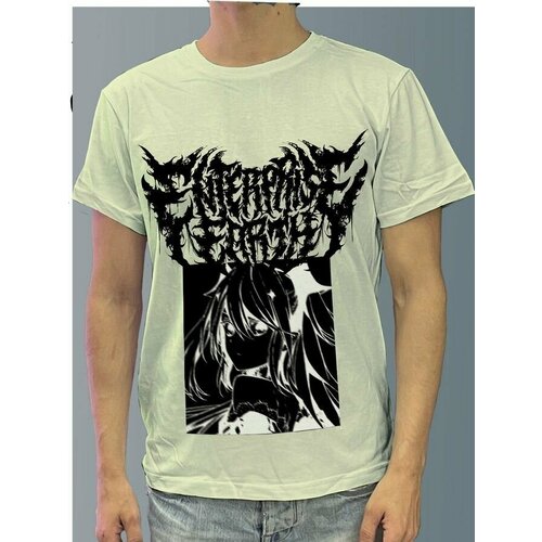 фото Футболка мужская белая молочный оттенок из хлопка с dtf принтом аниме девушка тян манга япония deathcore деткор - 40133 будь на стиле