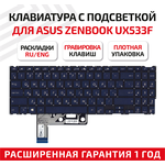 Клавиатура (keyboard) для ноутбука Asus ZenBook 15' UX533F, UX533FD, UX533FN, темно-синяя с белой подсветкой - изображение