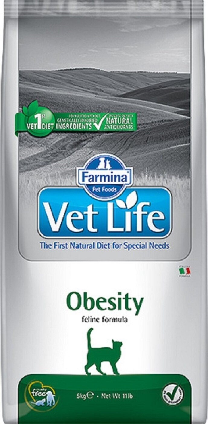 Сухой корм Farmina Vet Life Obesity, для снижения лишнего веса у кошек, при ожирении, с курицей, 5 кг