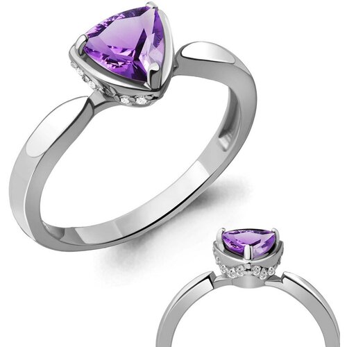 фото Серебряное кольцо aquamarine а6916604а с фианитом и аметистом, размер 17 diamant-online