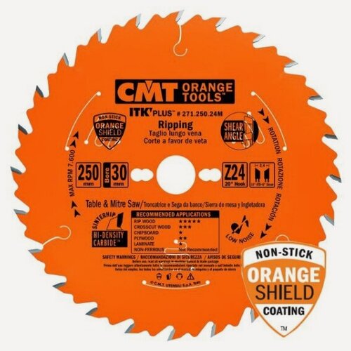Изображение товара Пильный диск по дереву Cmt 271.250.24M, 250X30X2,4/1,6 20° 10° ATB + 8° SHEAR Z=24