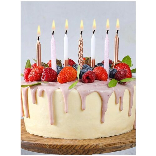 Свечи для торта парафиновые Riota Блеск, розовое золото/белый, 8 см, 12 шт