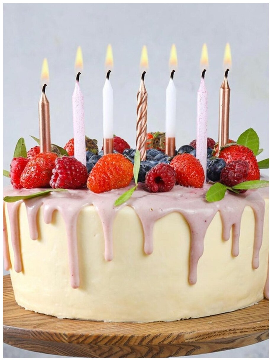 Свечи для торта парафиновые Riota Блеск, розовое золото/белый, 8 см, 12 шт