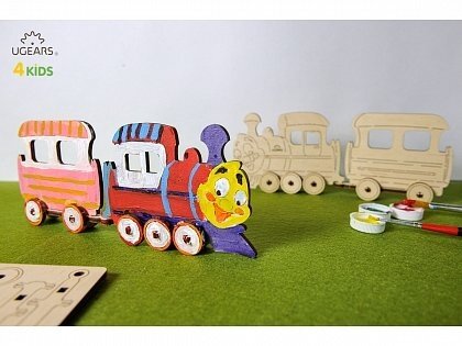 Деревянная модель-раскраска для детей UGears 4Kids Локомотив (Locomotive)