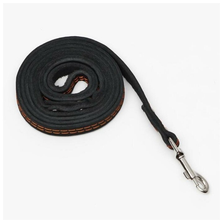 Поводок кожаный однослойный, простроченный, 1.37 м х 1 см, чёрный Пижон 7060689 - фотография № 1