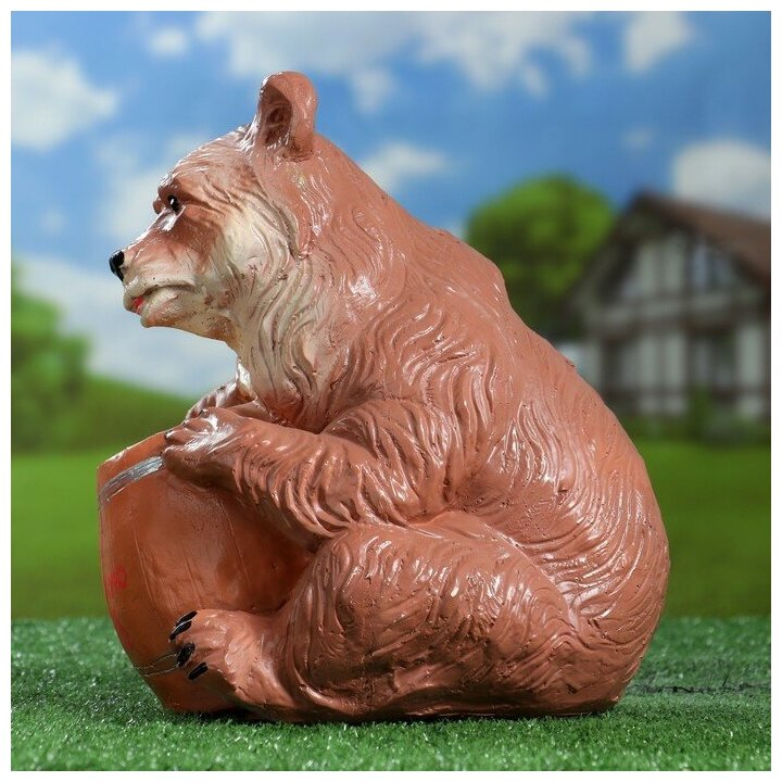 Садовая фигура "Медведь с бочонком" коричневый 27х24х28см - фотография № 2