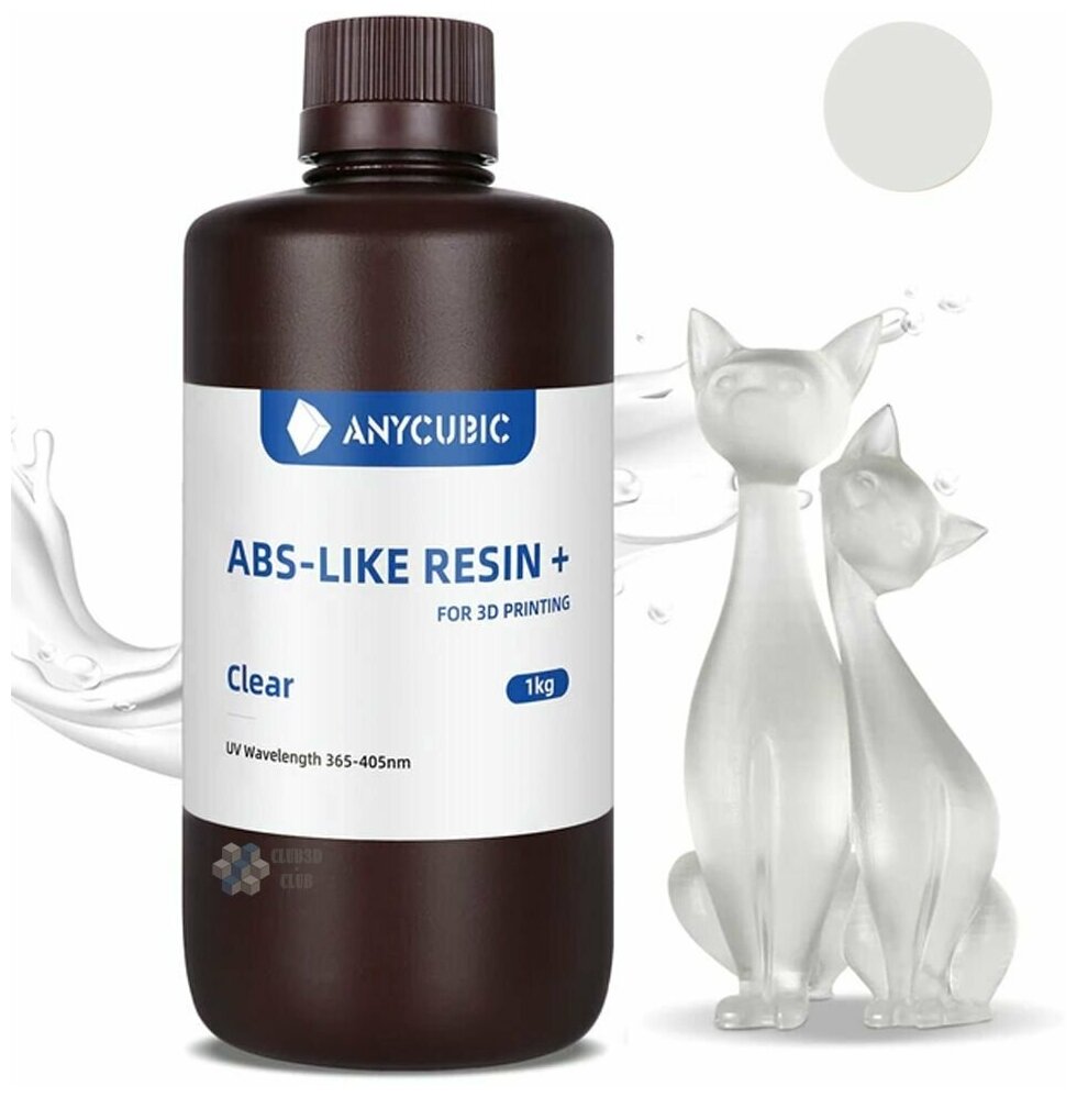 Фотополимерная смола Anycubic ABS+ LIKE Resin + UV Resin для 3D принтера 405нм Полупрозрачный (Clear) 1 литр