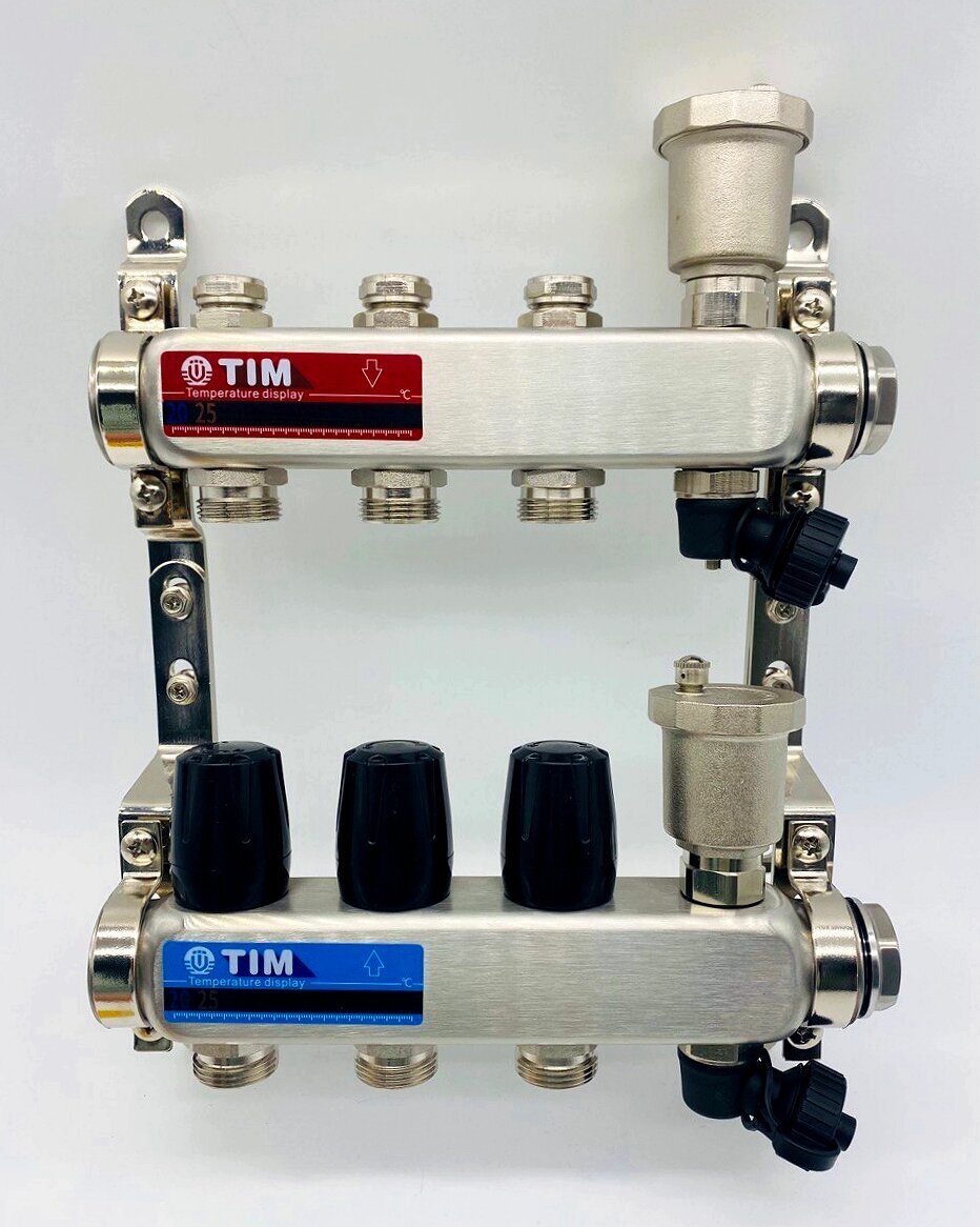 Коллекторная группа из нержавеющей стали 1"/без расходомеров/ 3 выхода TIM арт. KBS5003