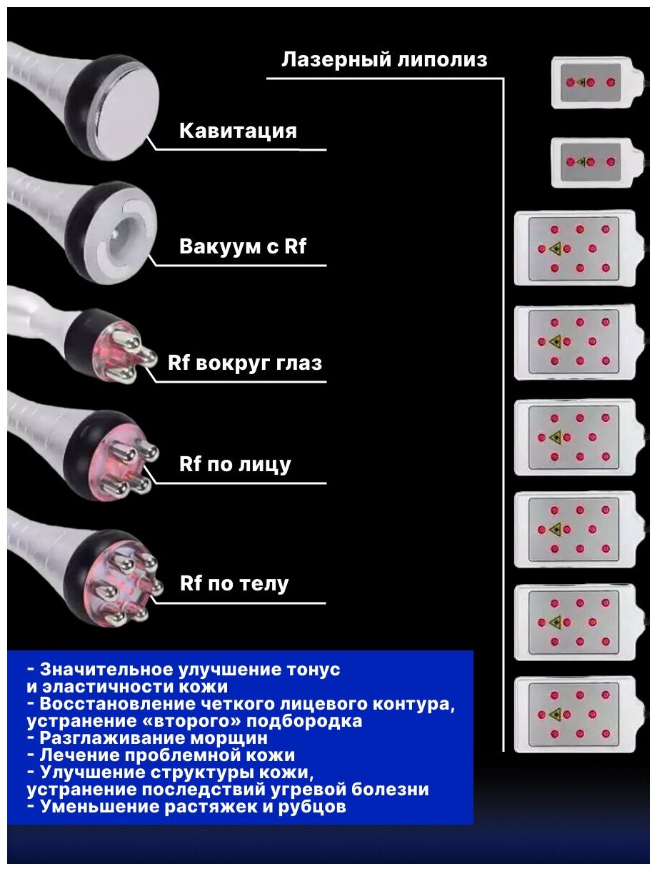 Аппарат Kim8 (6в1) ким 8: кавитация, вакуумный массаж, с рф-лифтингом, лазерный липолиз (липолазер) (мини)